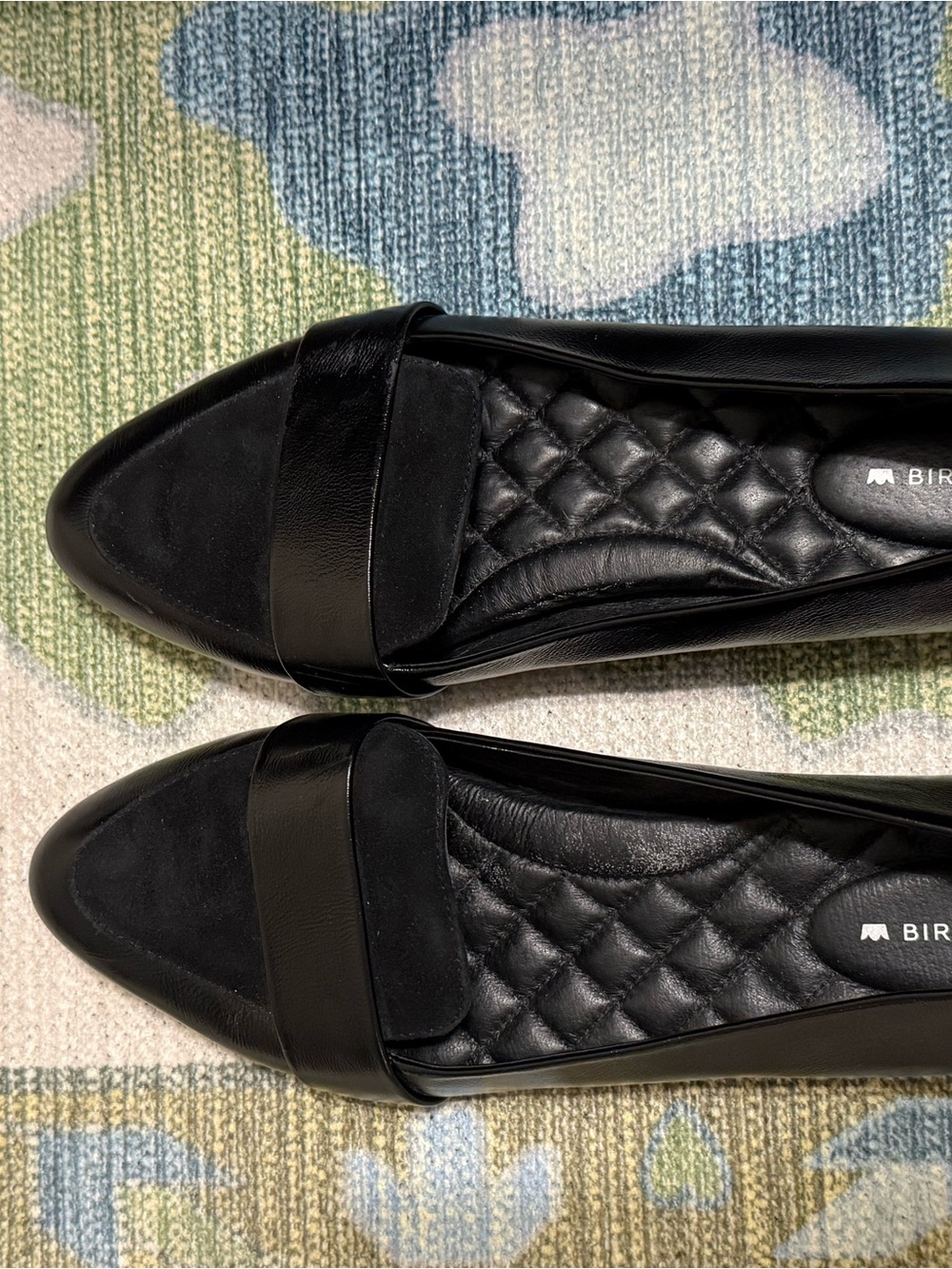 Birdies Women's Black Quilted Leather Flats